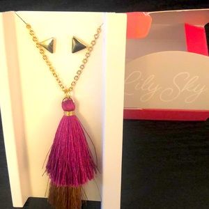 Lily Sky Tassel Necklace and Earring Set